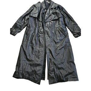 Fabiani Black Genuine Leather Finest Quality Men's Trench Coat Size L